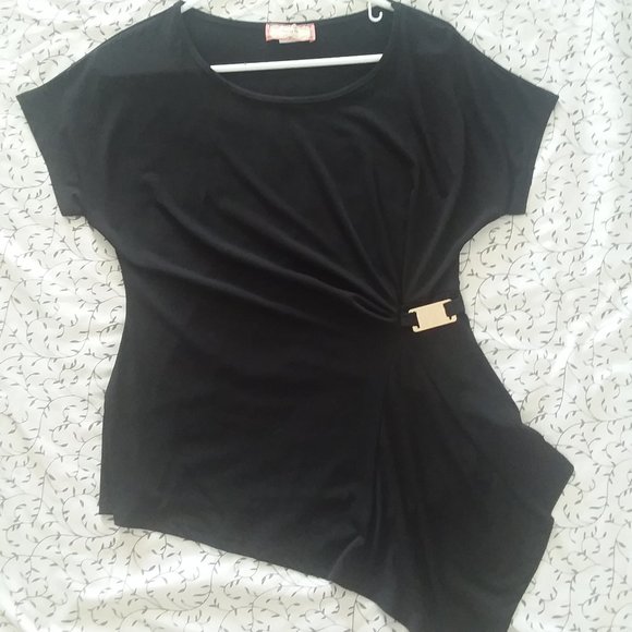 Dressy Black Tee with Gathering - Picture 1 of 2